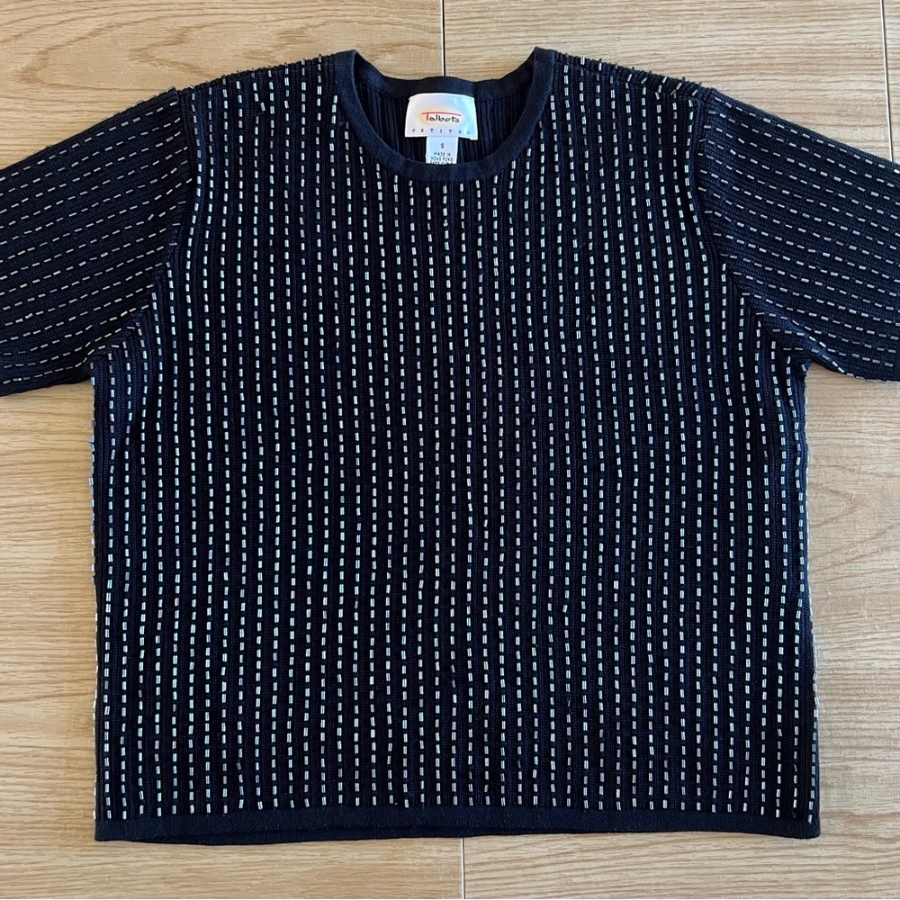 TALBOTS PETITE BEADED SHORT SLEEVE SWEATER